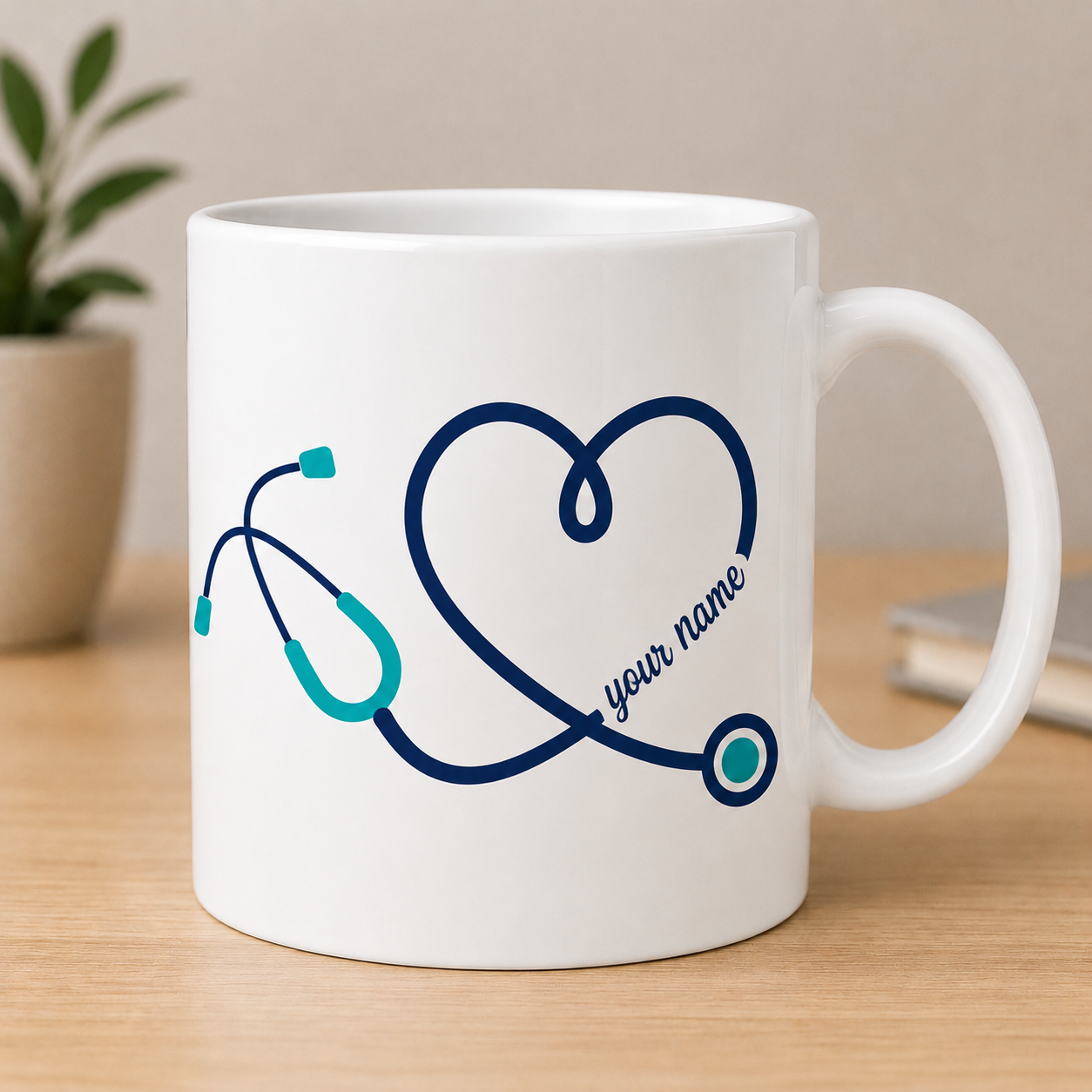 Stethoscope Heart Design Mug (110z) - Custom w/ Name