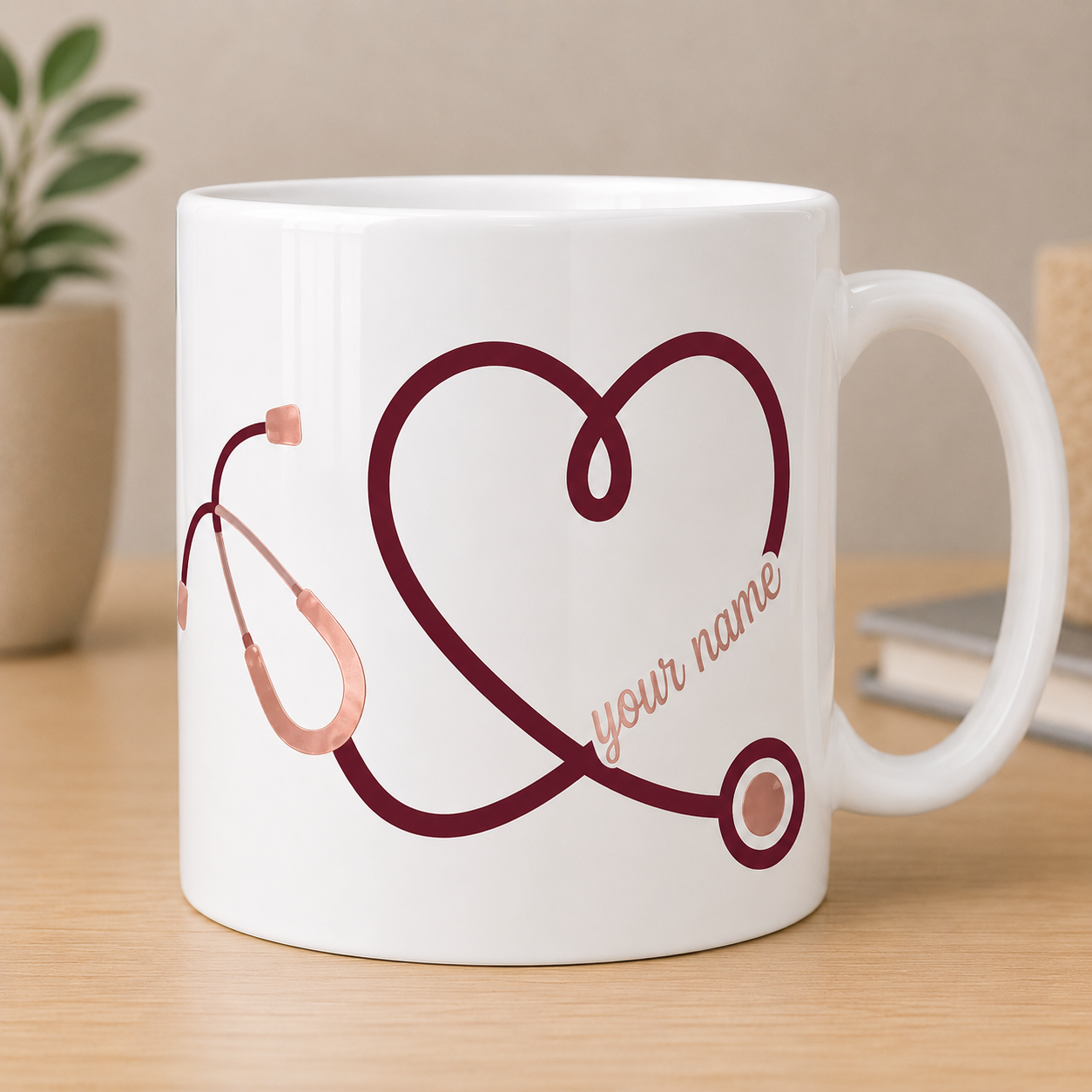 Stethoscope Heart Design Mug (110z) - Custom w/ Name