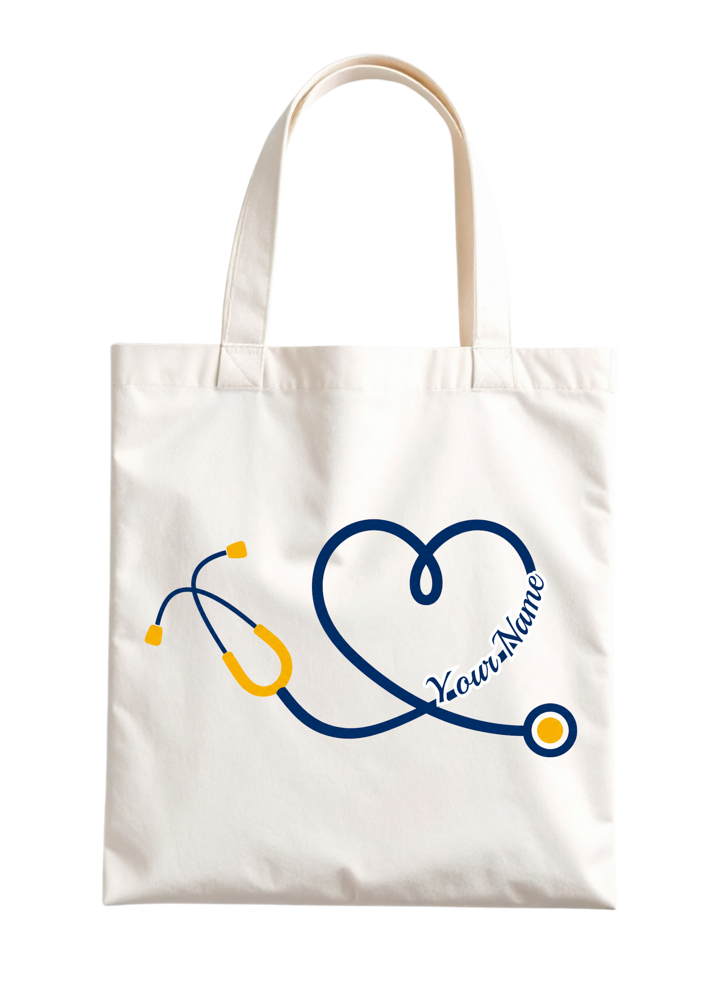 Stethoscope Heart Design Tote Bag - Custom w/ Name
