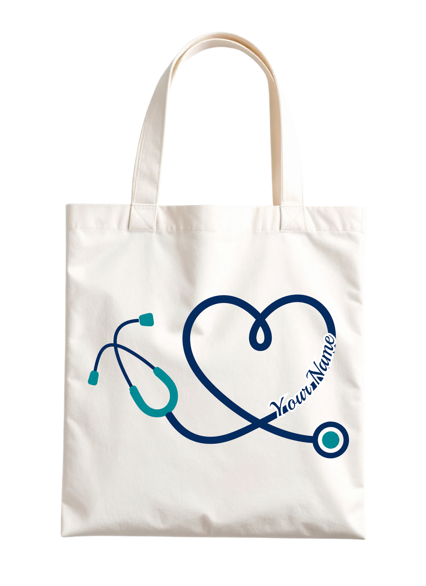 Stethoscope Heart Design Tote Bag - Custom w/ Name