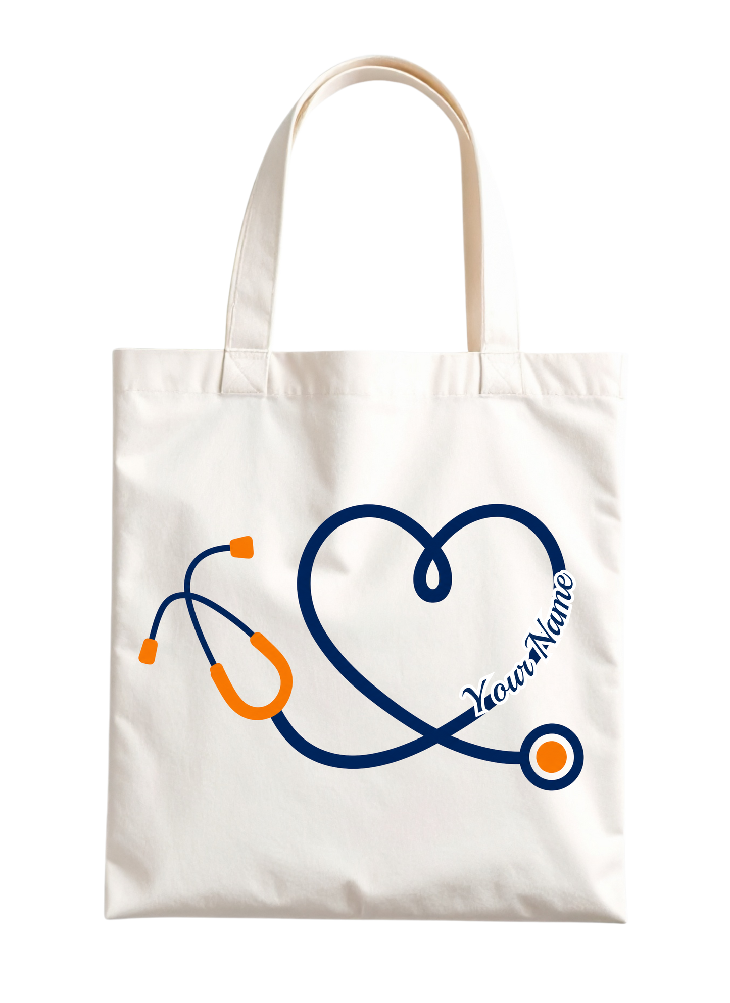 Stethoscope Heart Design Tote Bag - Custom w/ Name