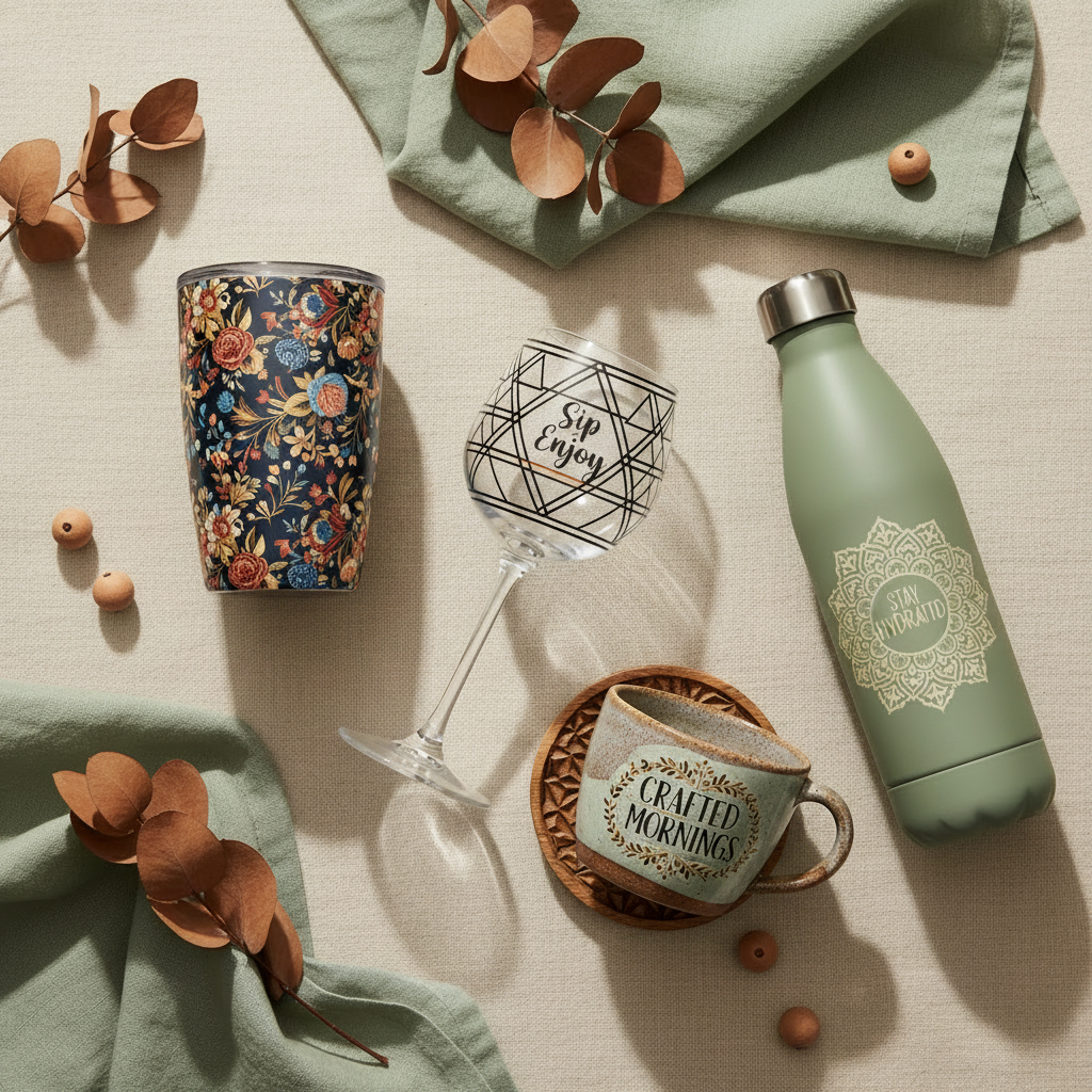 Drinkware with UV DTF Designs